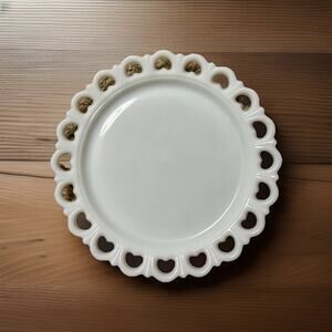 Anchor Hocking Lace Edge Milk Glass White 13" Torte Plate Vintage 50-70s Platter